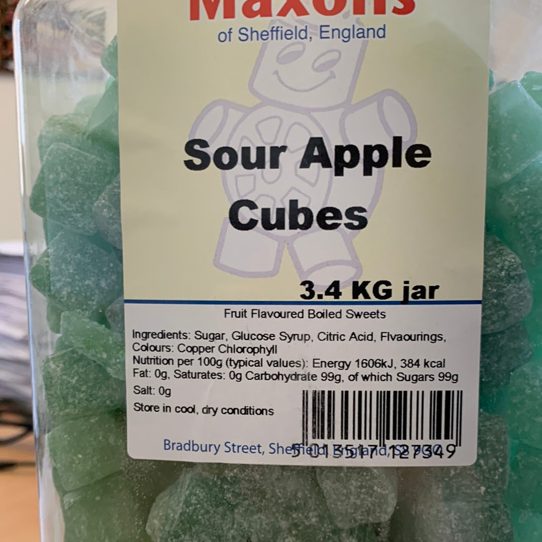 Maxons Sour Apple Cubes (1 x 3.4kg) Jar morrisandsonstockport